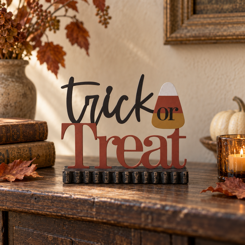 Trick or Treat Candy Corn Tabletop Sign
