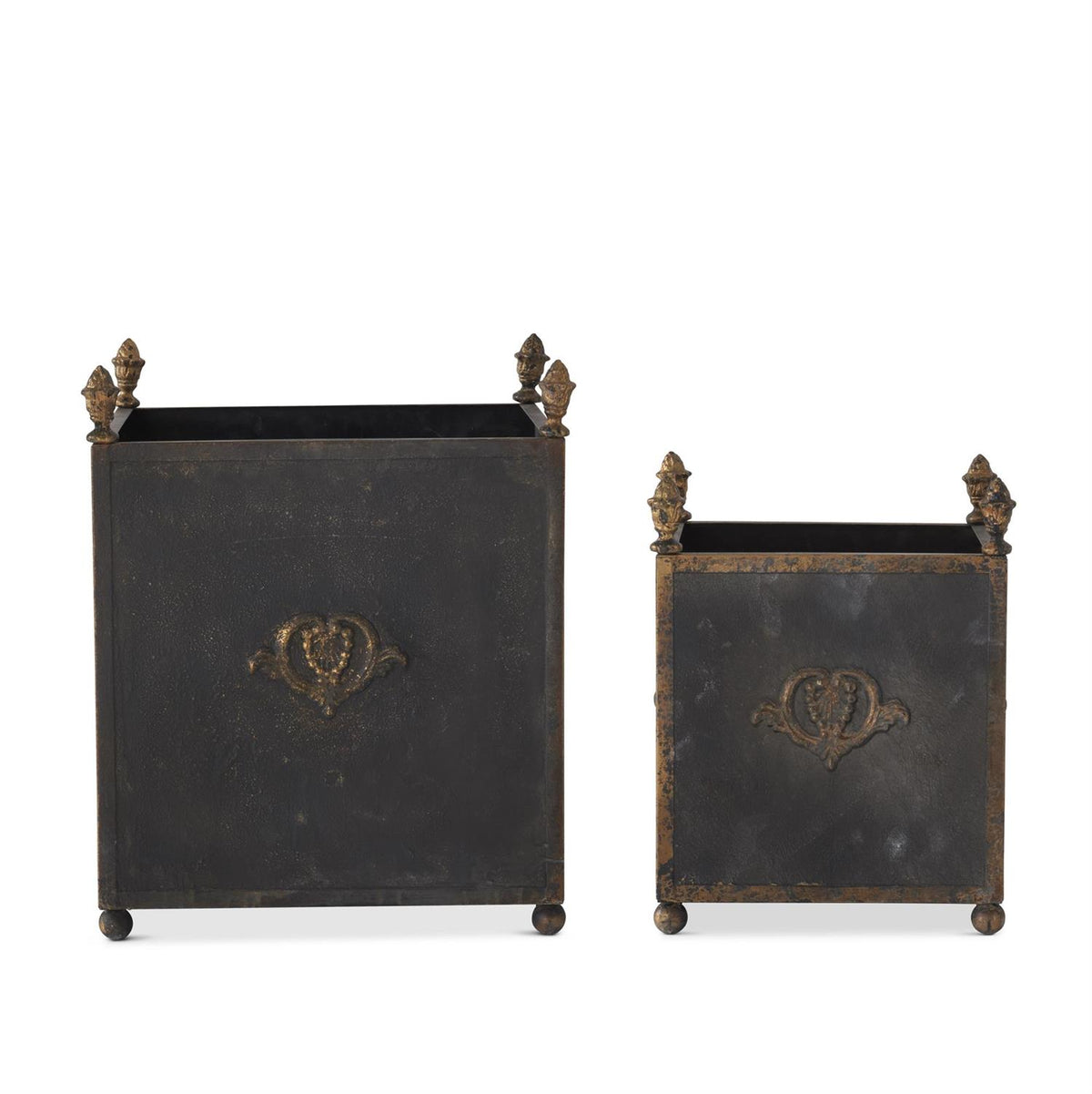 Aged Black & Gold Iron Square Planter