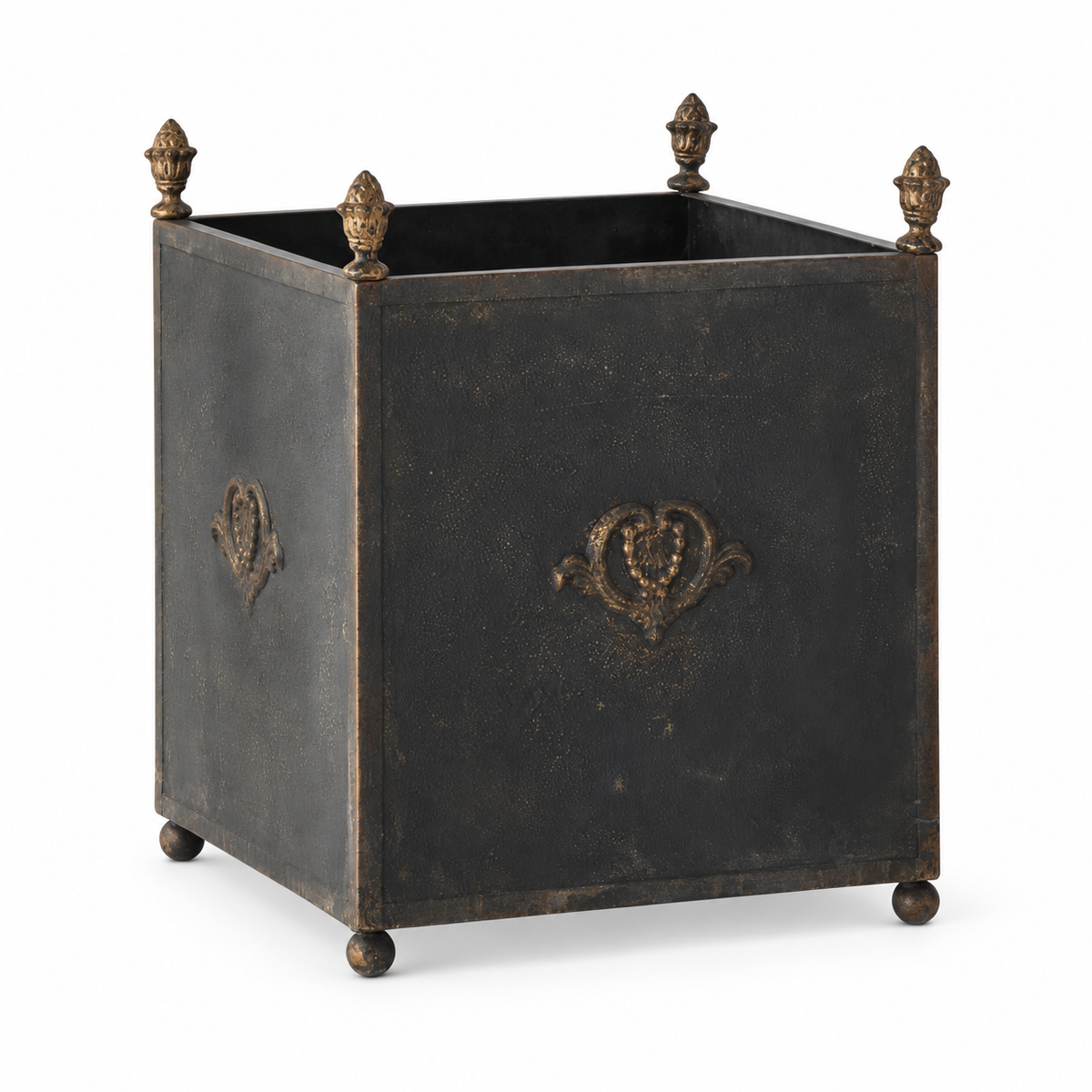 Aged Black & Gold Iron Square Planter