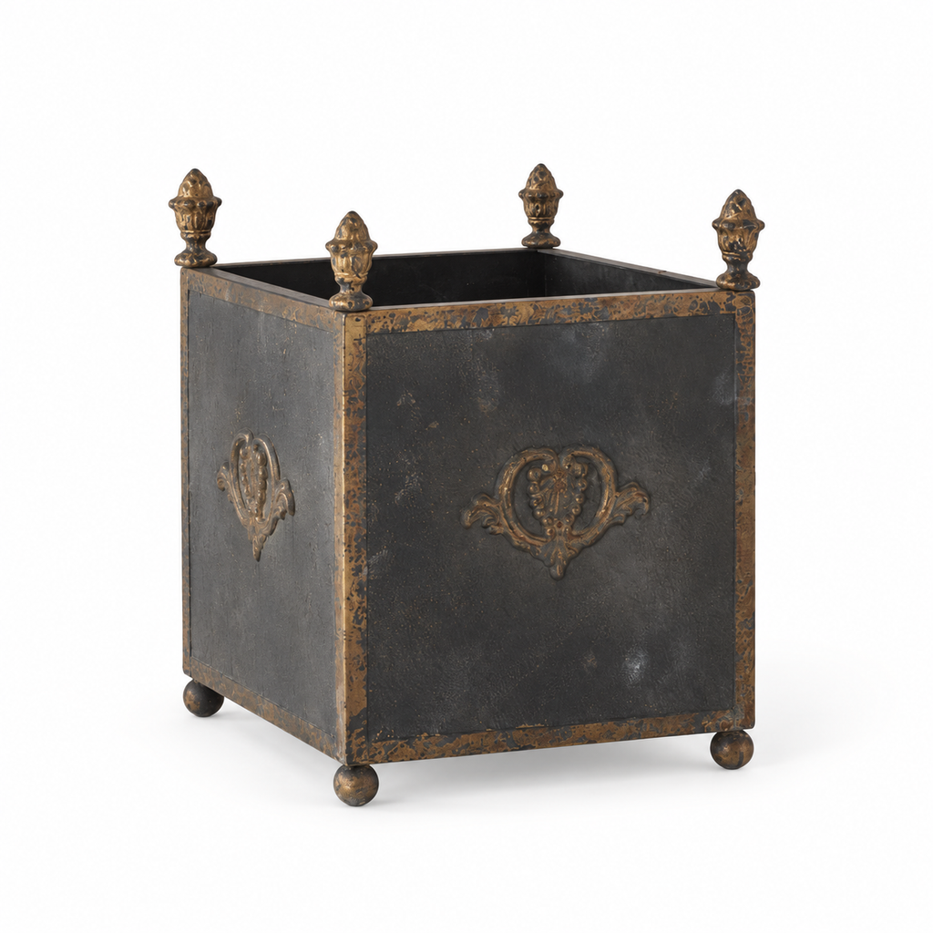 Aged Black & Gold Iron Square Planter