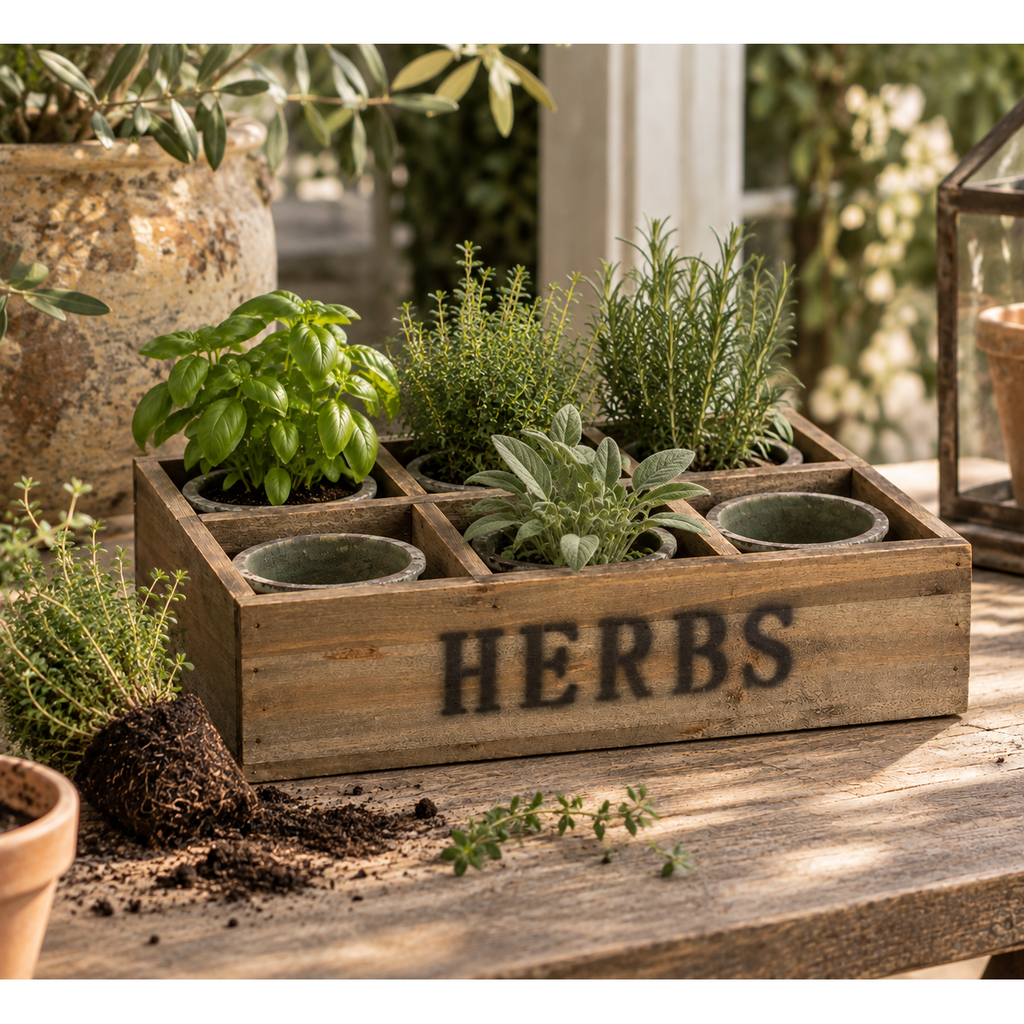 Crate w/Clay Pots