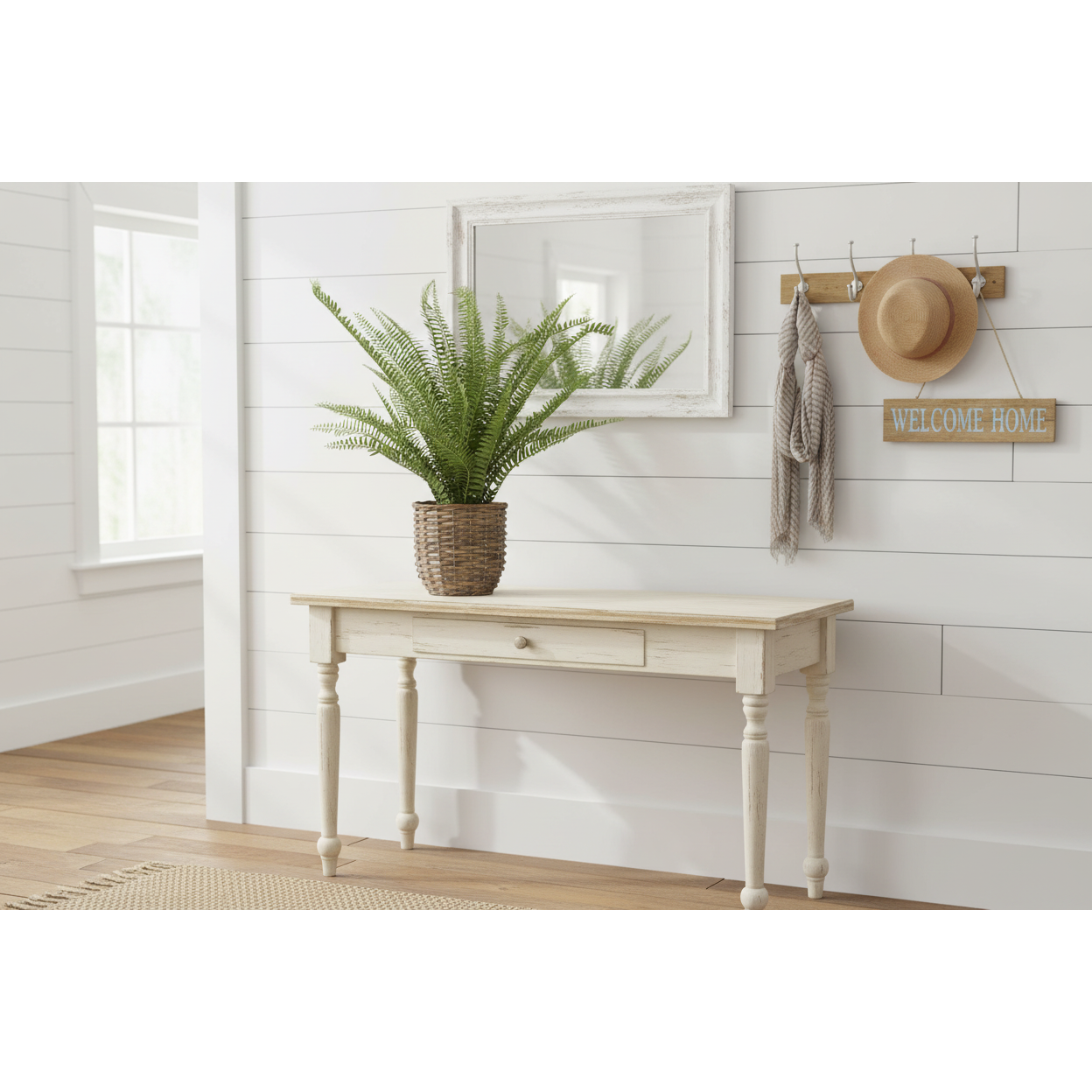 Faux Boston Fern w/Woven Rattan Basket