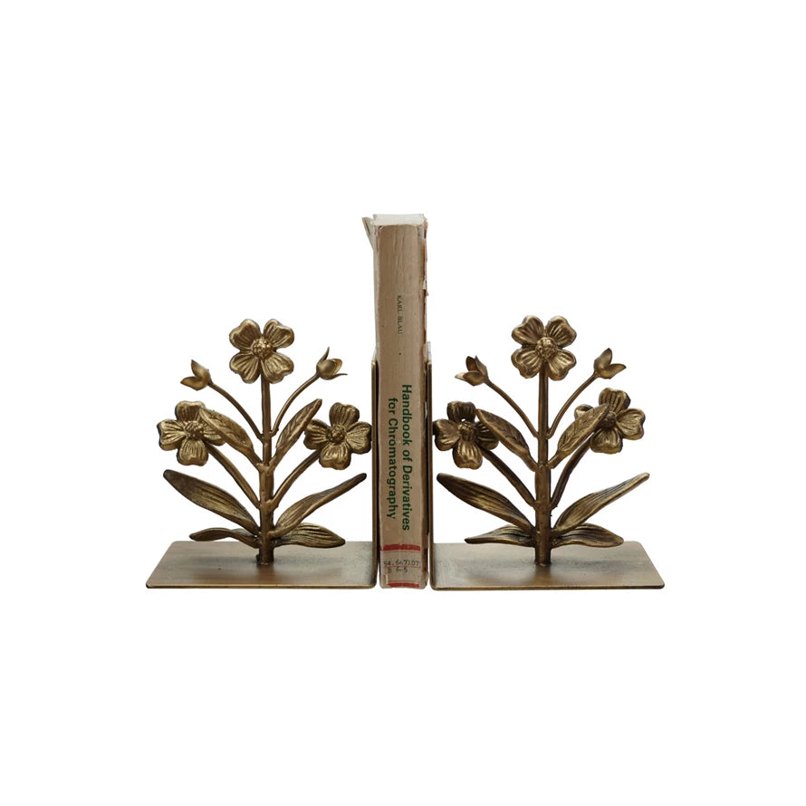 S/2 Cast Iron Flower Shaped Bookends
