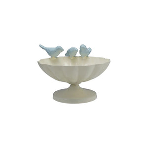 Antique White Scalloped Bowl w/Blue 3D Birds