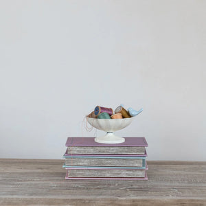 Antique White Scalloped Bowl w/Blue 3D Birds