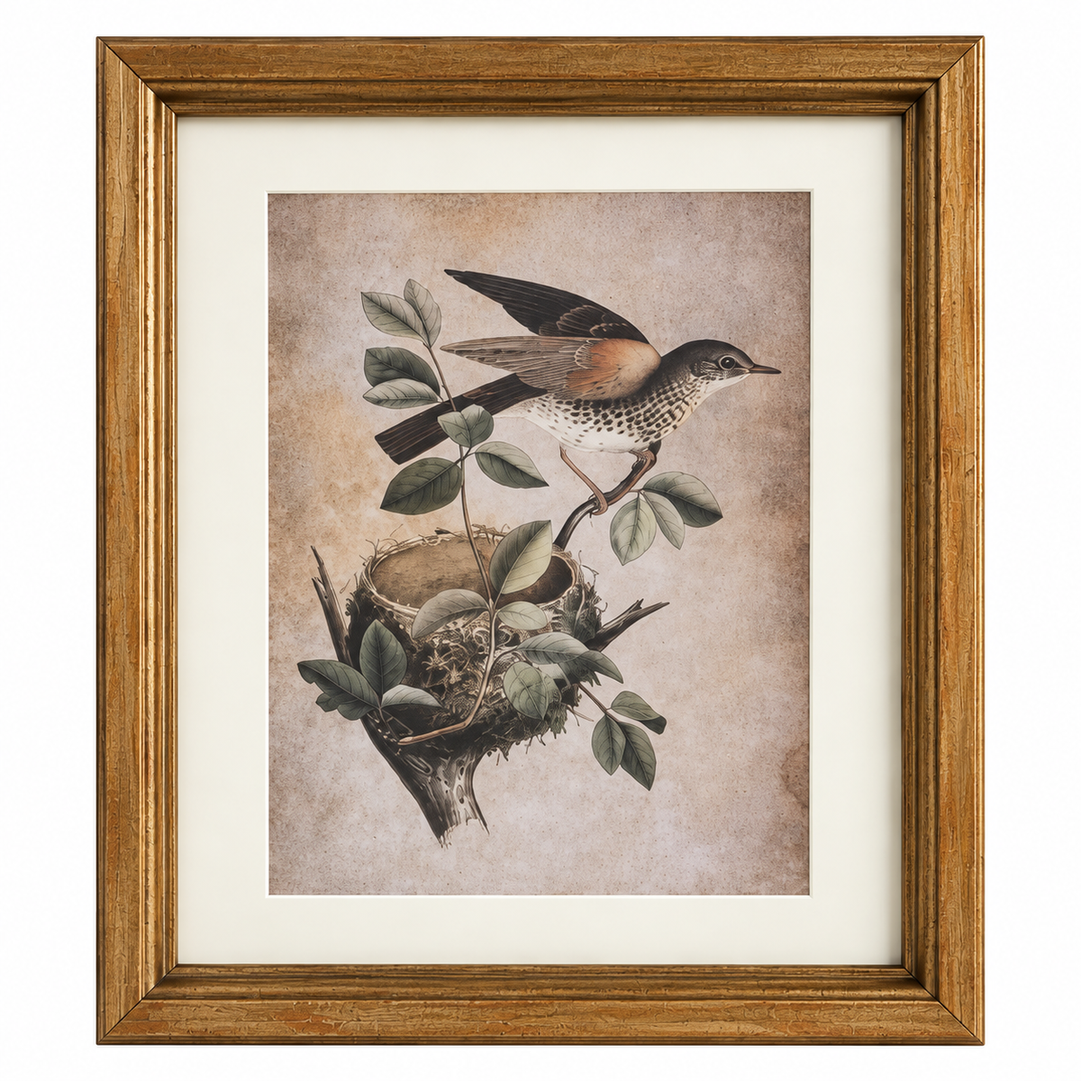 Vintage-Inspired Bird & Nest Framed Print