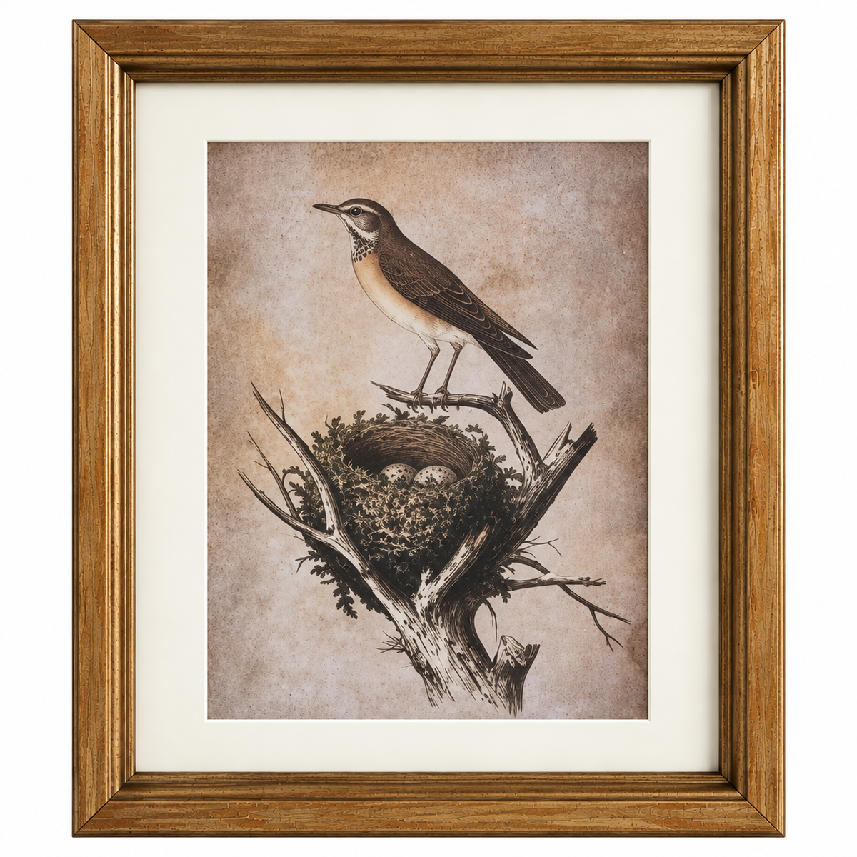 Vintage-Inspired Bird & Nest Framed Print
