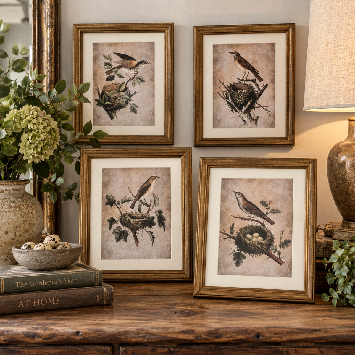 Vintage-Inspired Bird & Nest Framed Print