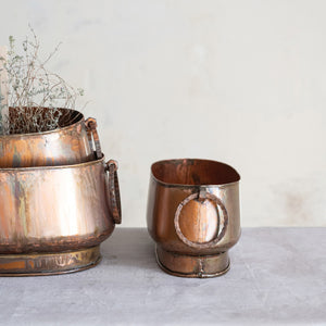Oval Metal Planter w/Antique Copper Finish