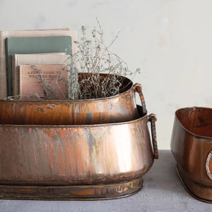 Oval Metal Planter w/Antique Copper Finish