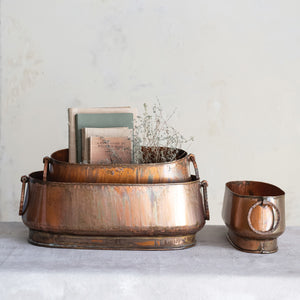 Oval Metal Planter w/Antique Copper Finish