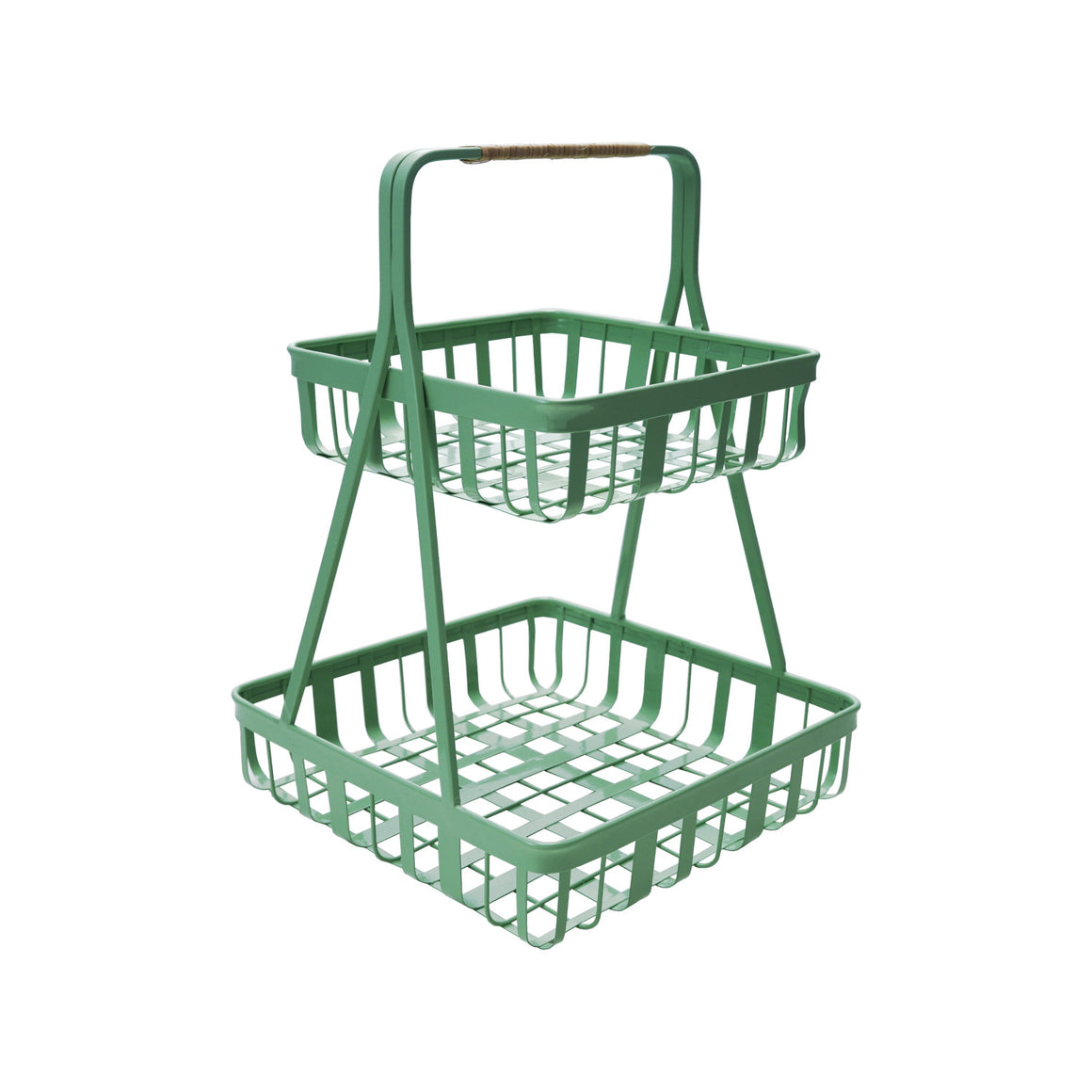 Metal 2-Tier Tray w/ Rattan Wrapped Handle | Mint