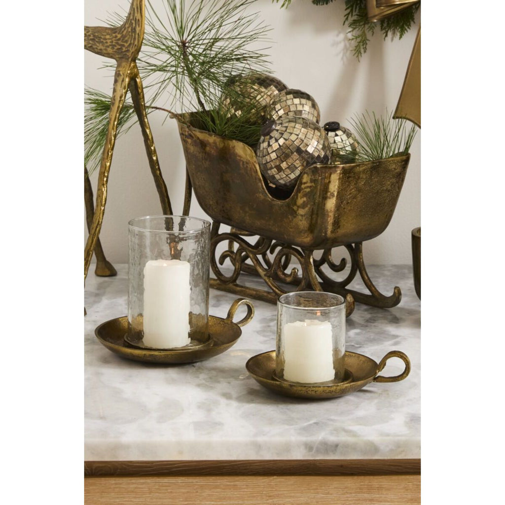 Antique Brass Hurricane Candleholder