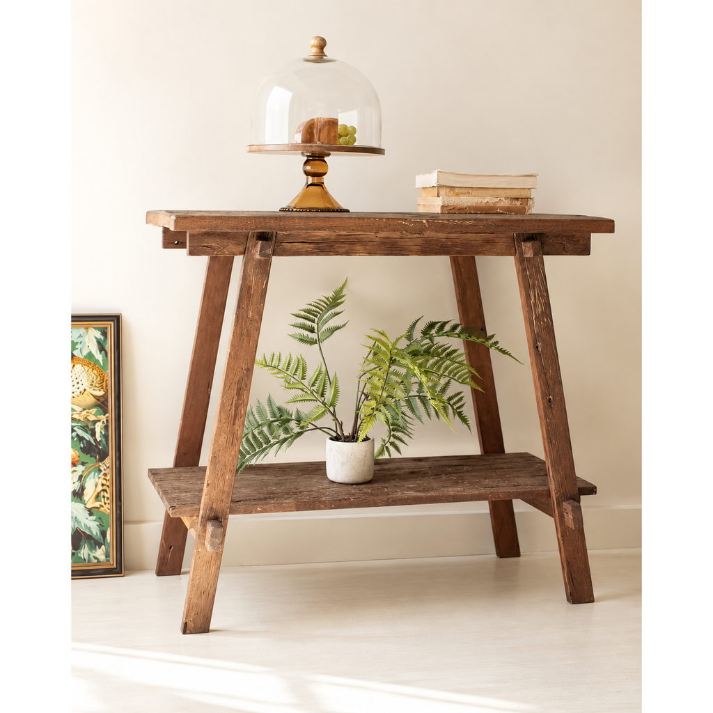 Reclaimed Teakwood Console Table with Lower Shelf