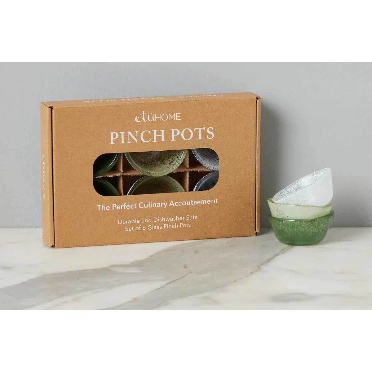 S/6 Boxed Glass Pinch Pots | Green Tones