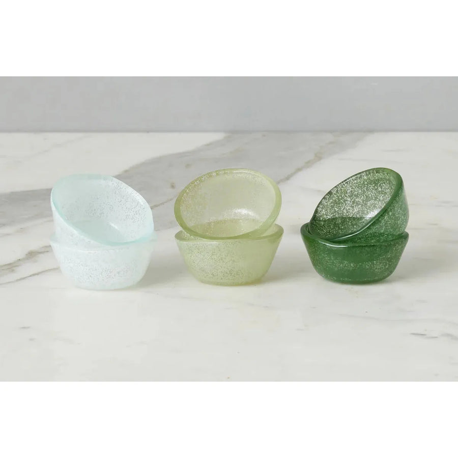 S/6 Boxed Glass Pinch Pots | Green Tones