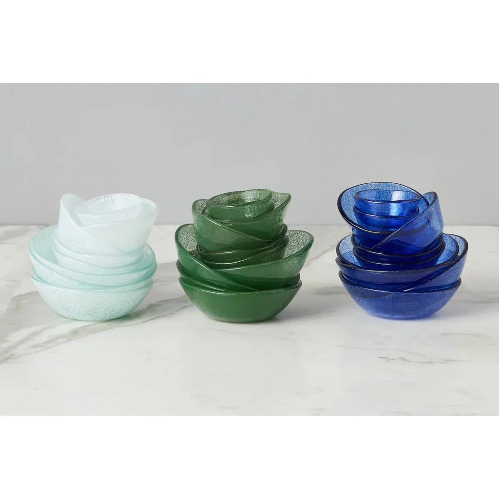 S/6 Boxed Glass Pinch Pots | Green Tones