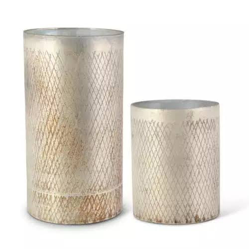 Champagne Diamond Etched Glass Vase