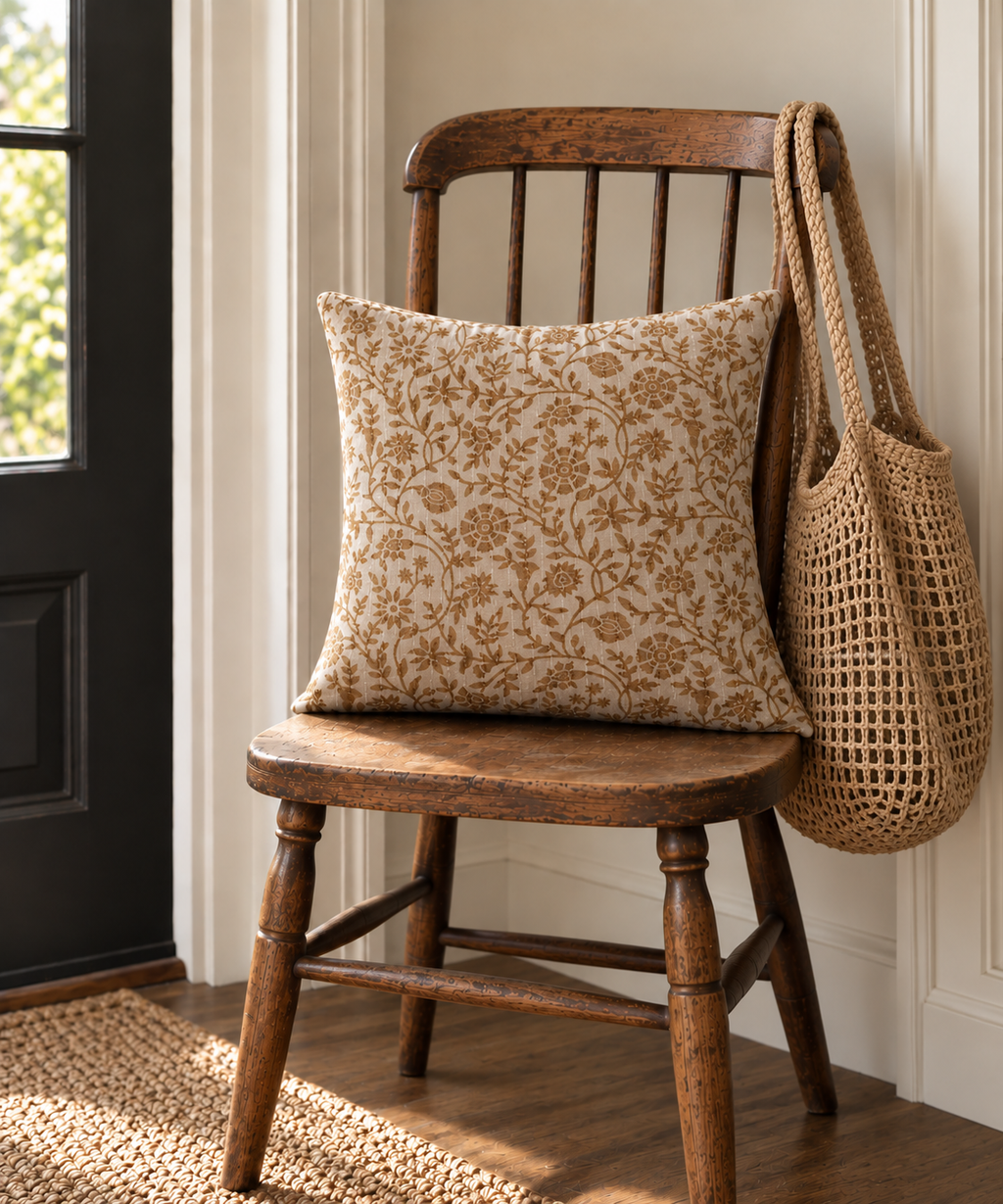 Kantha Floral Cotton Pillow