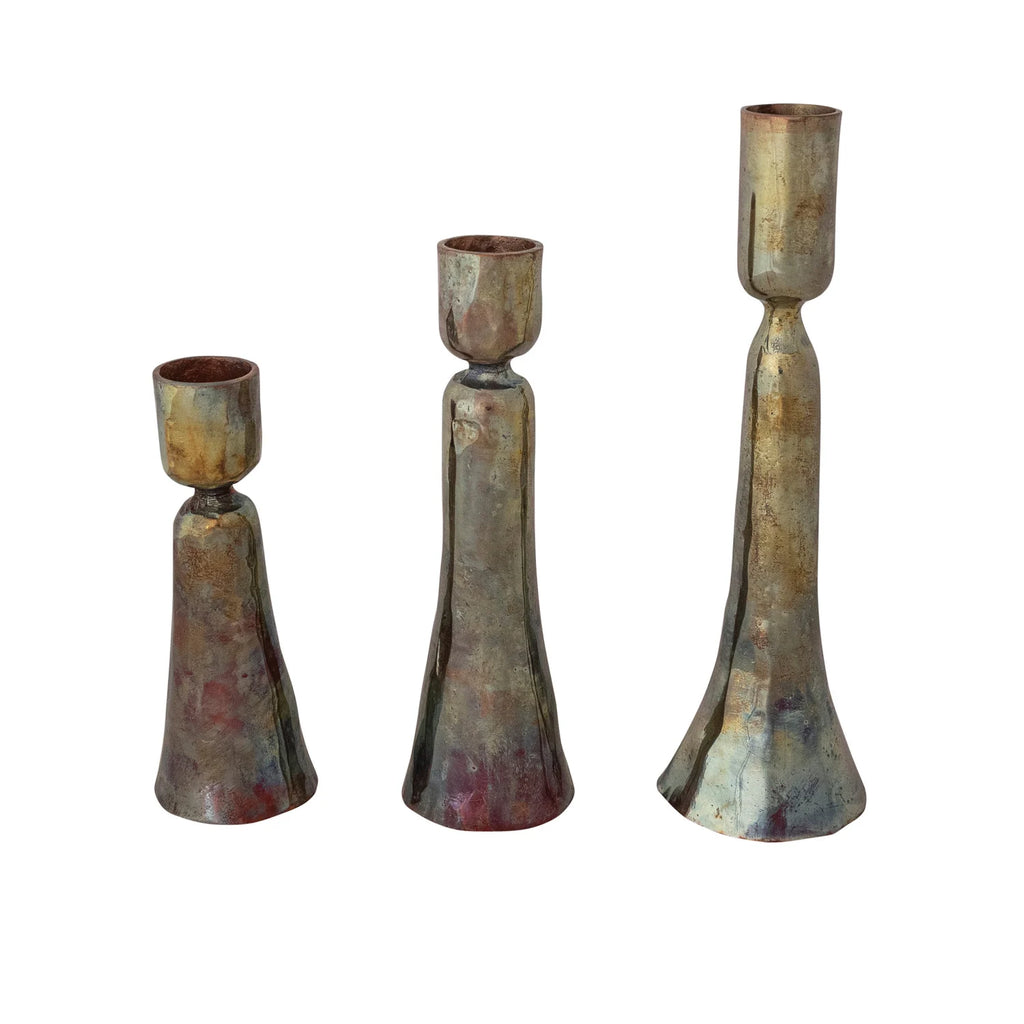 S/3 Hand-Forged Iron Taper Holders | Burnt Copper