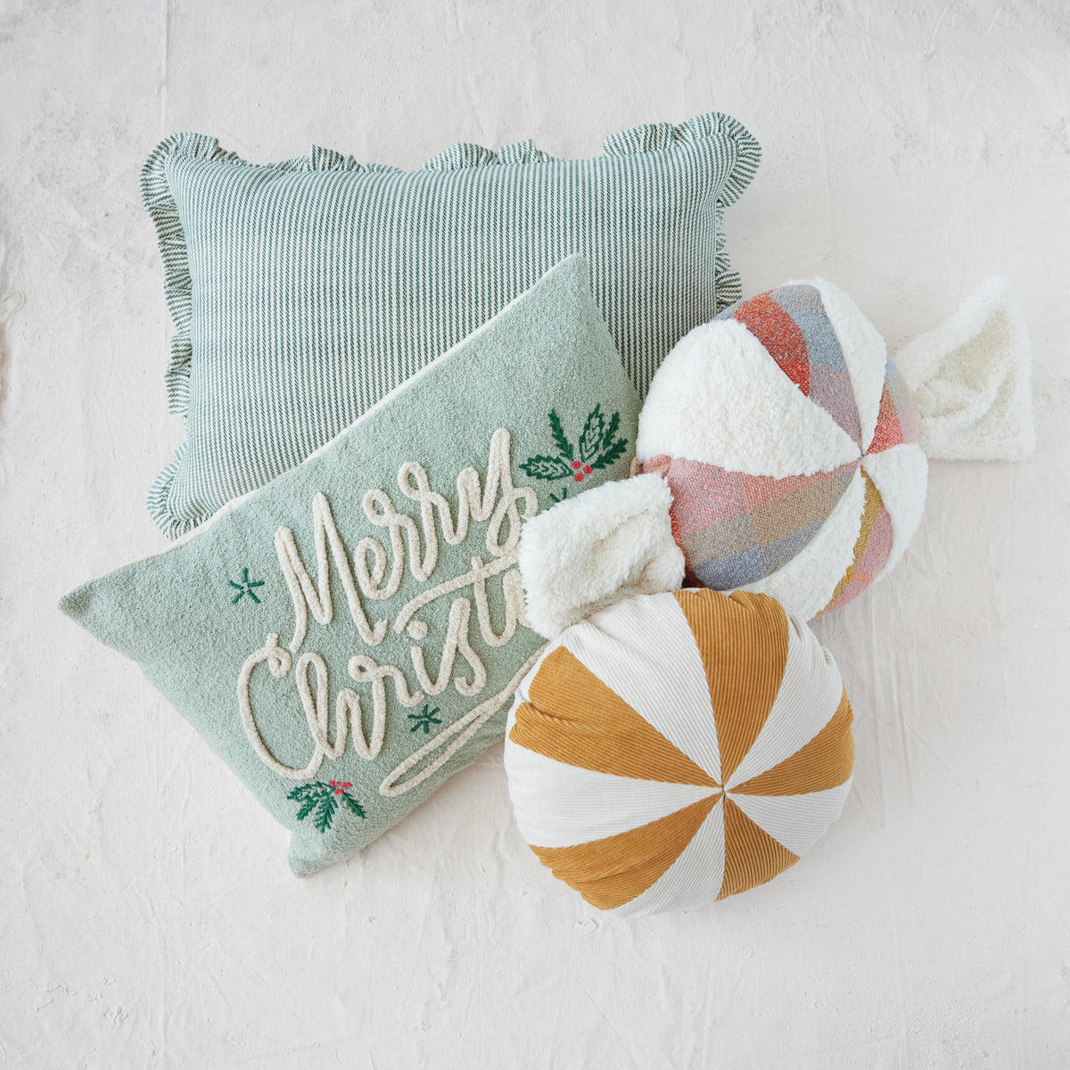 Green Ticking Stripe Lumbar Pillow