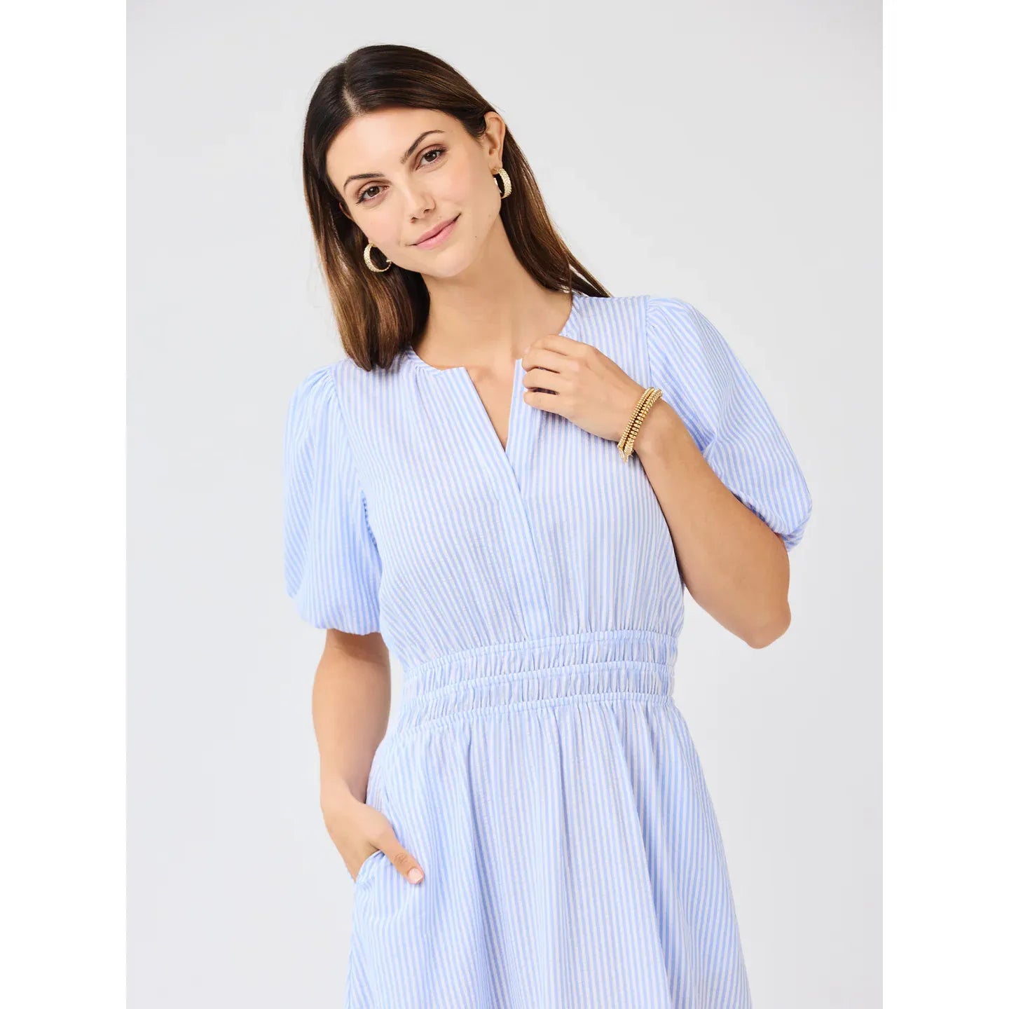 Tracey Dress | Blue + White Seersucker