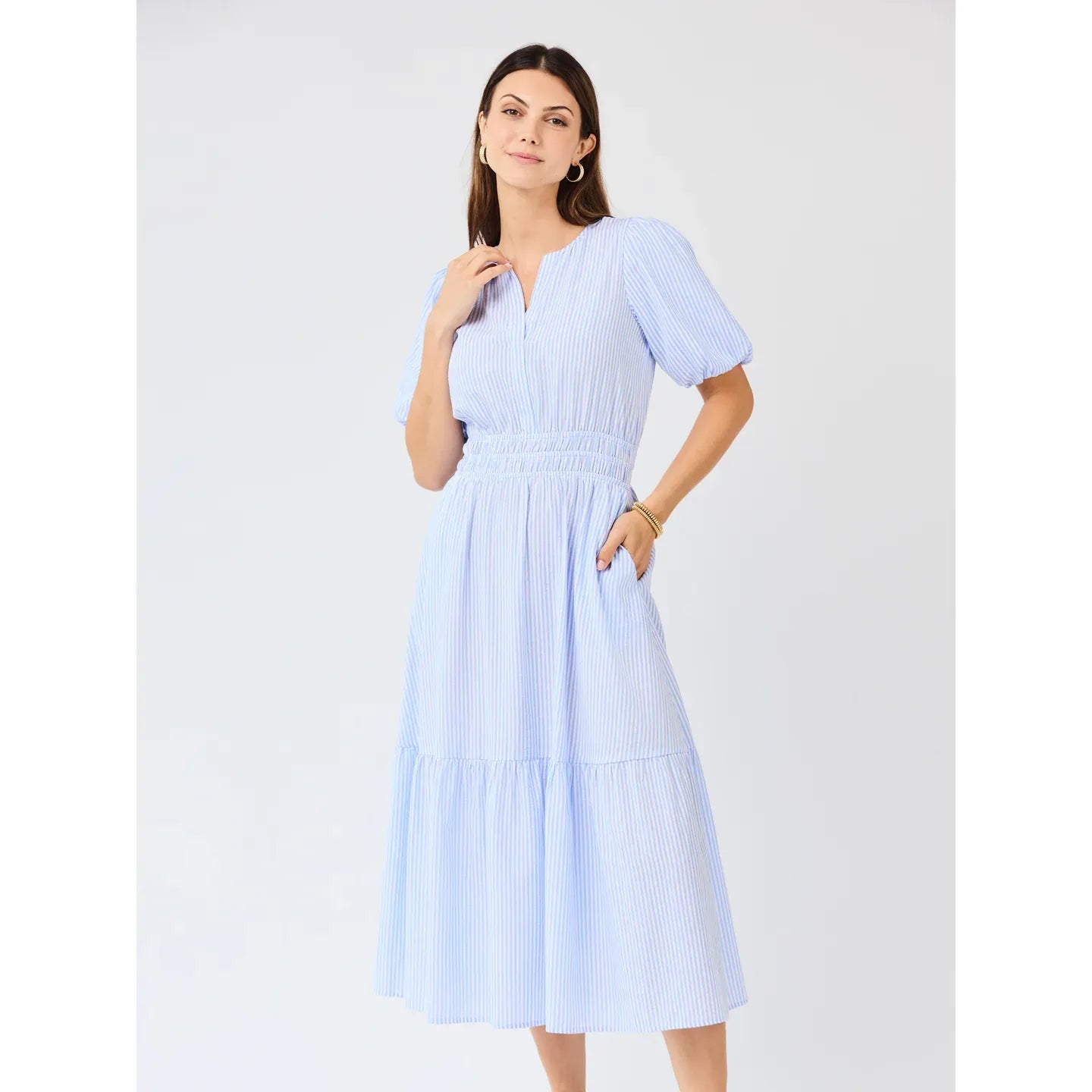 Tracey Dress | Blue + White Seersucker