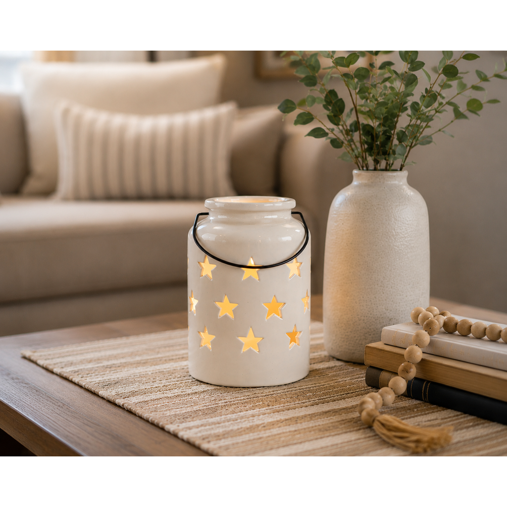 Star Cut Out Ceramic Lantern