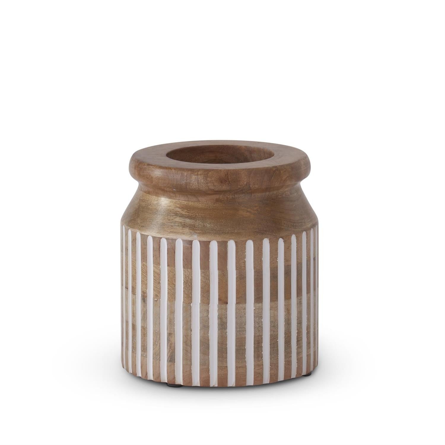 Vertical Line Carved Wood Vase