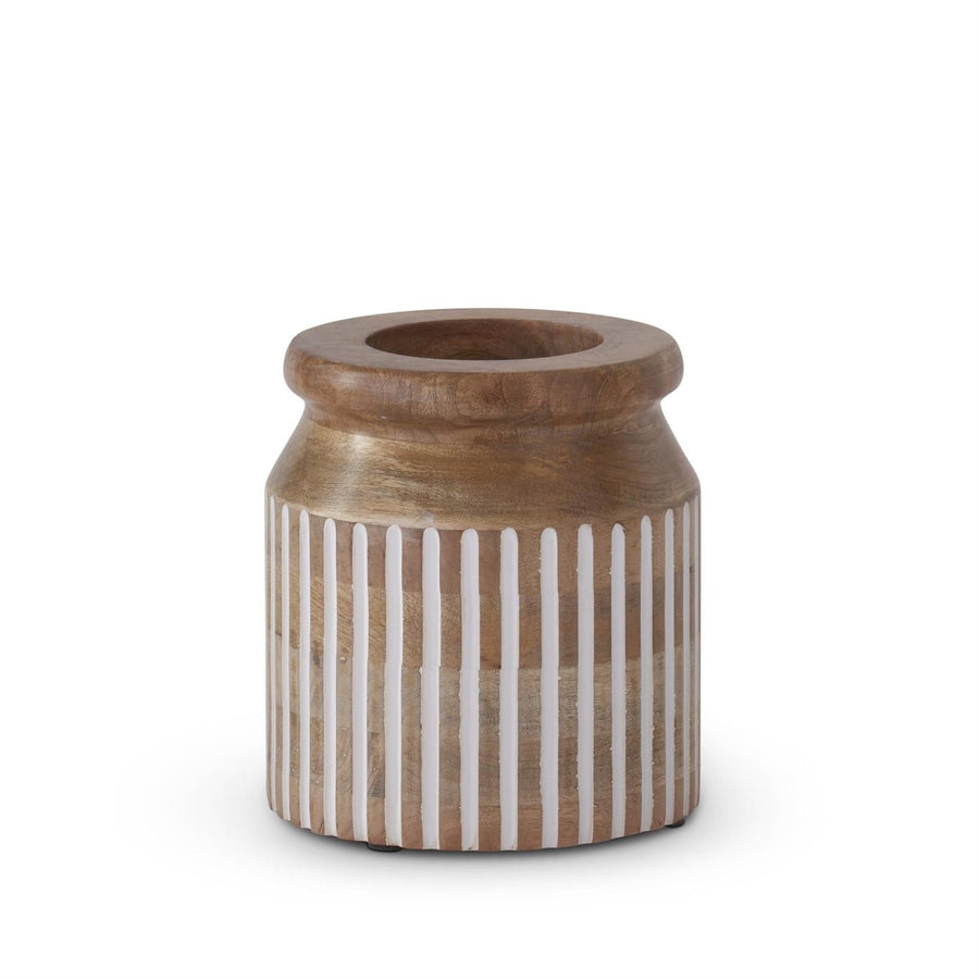 Vertical Line Carved Wood Vase