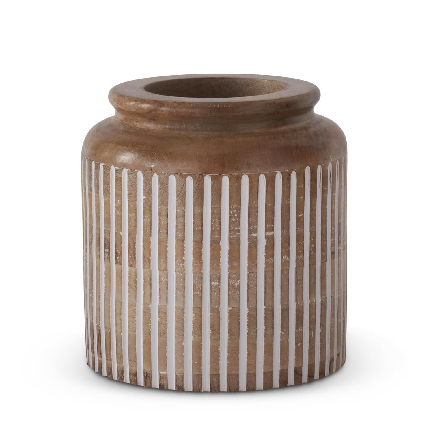 Vertical Line Carved Wood Vase