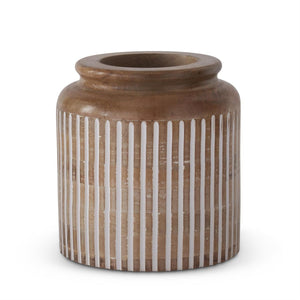 Vertical Line Carved Wood Vase