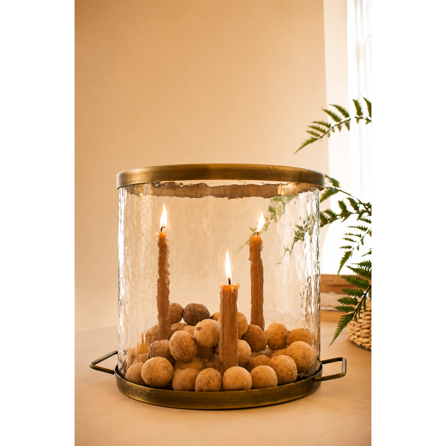 Glass Cylinder w/Antique Brass Taper Candle Holder