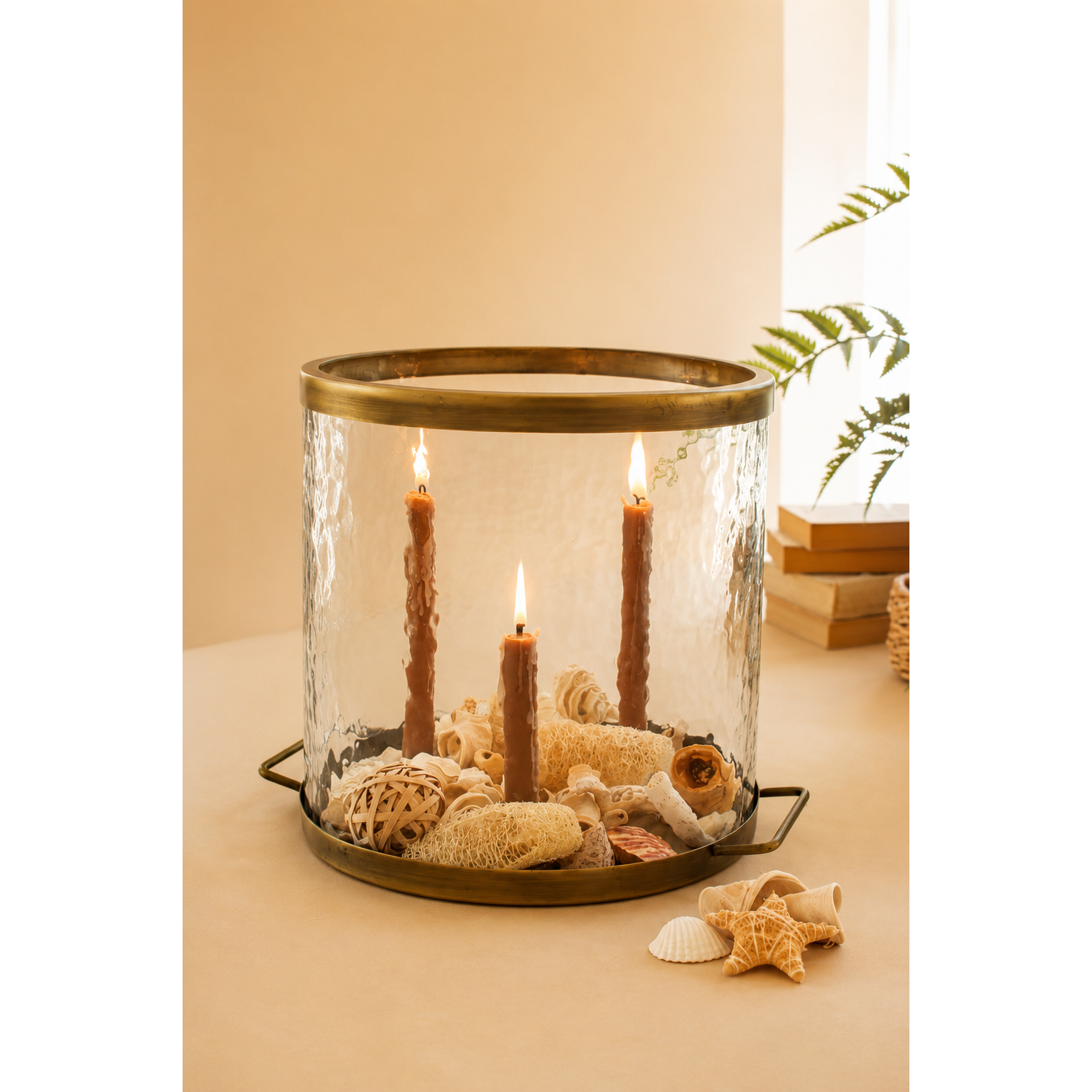 Glass Cylinder w/Antique Brass Taper Candle Holder