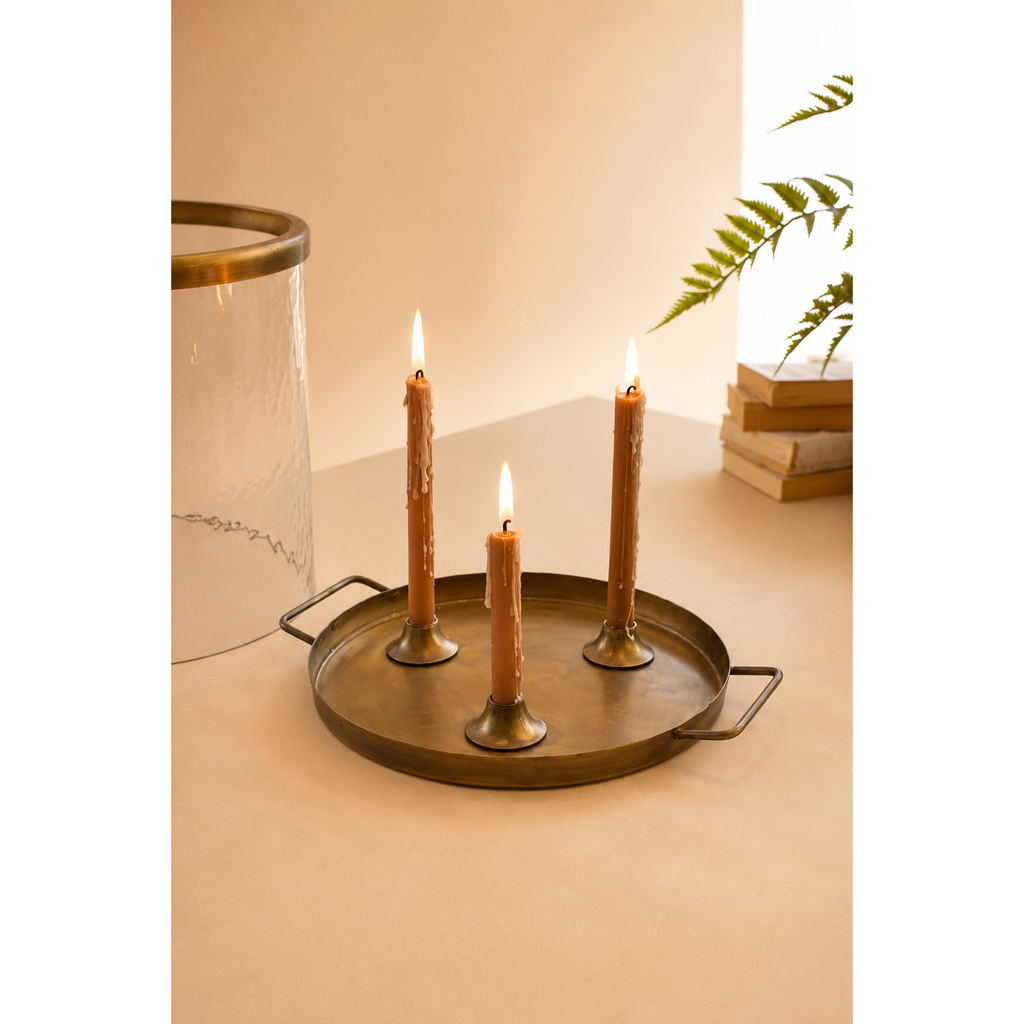 Glass Cylinder w/Antique Brass Taper Candle Holder
