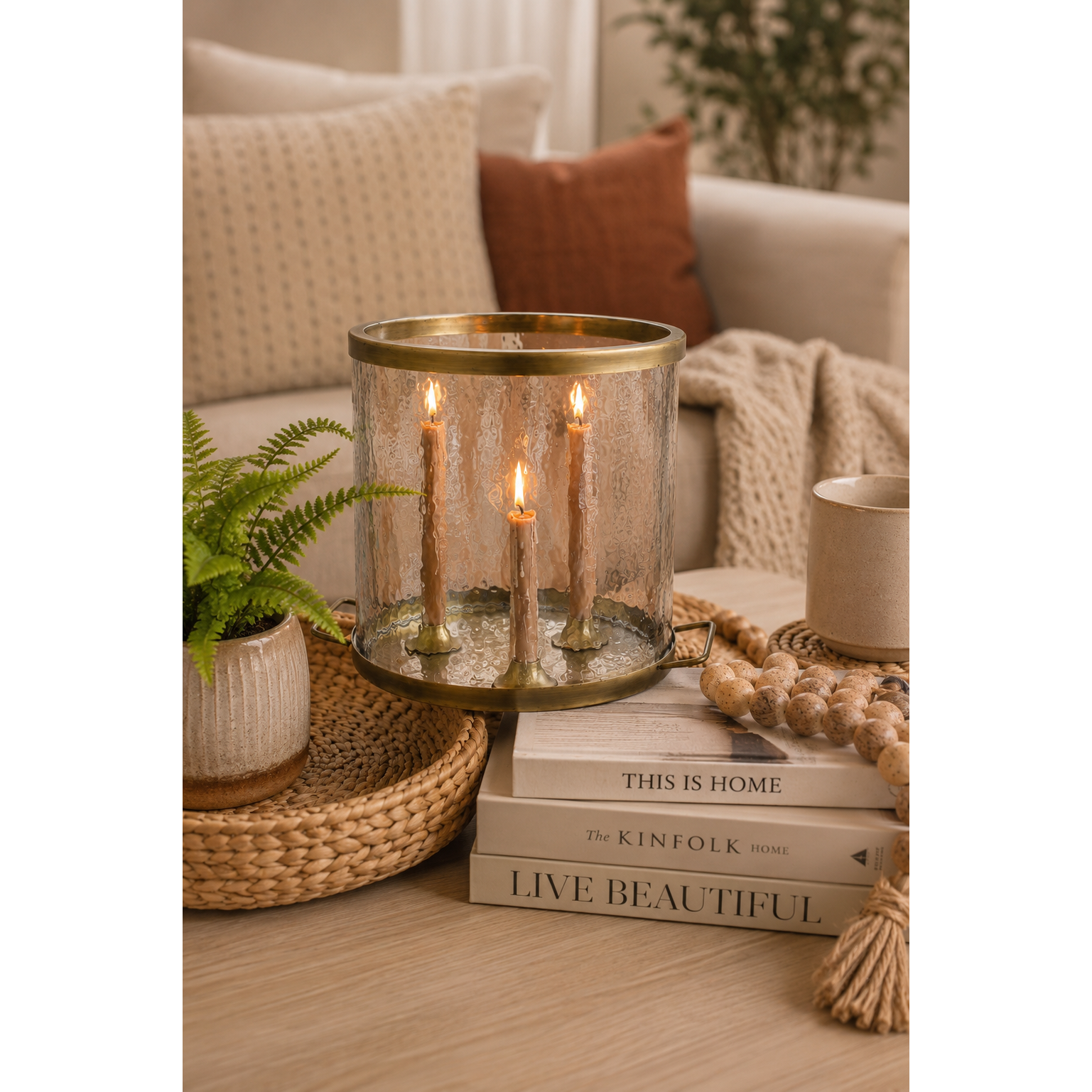 Glass Cylinder w/Antique Brass Taper Candle Holder
