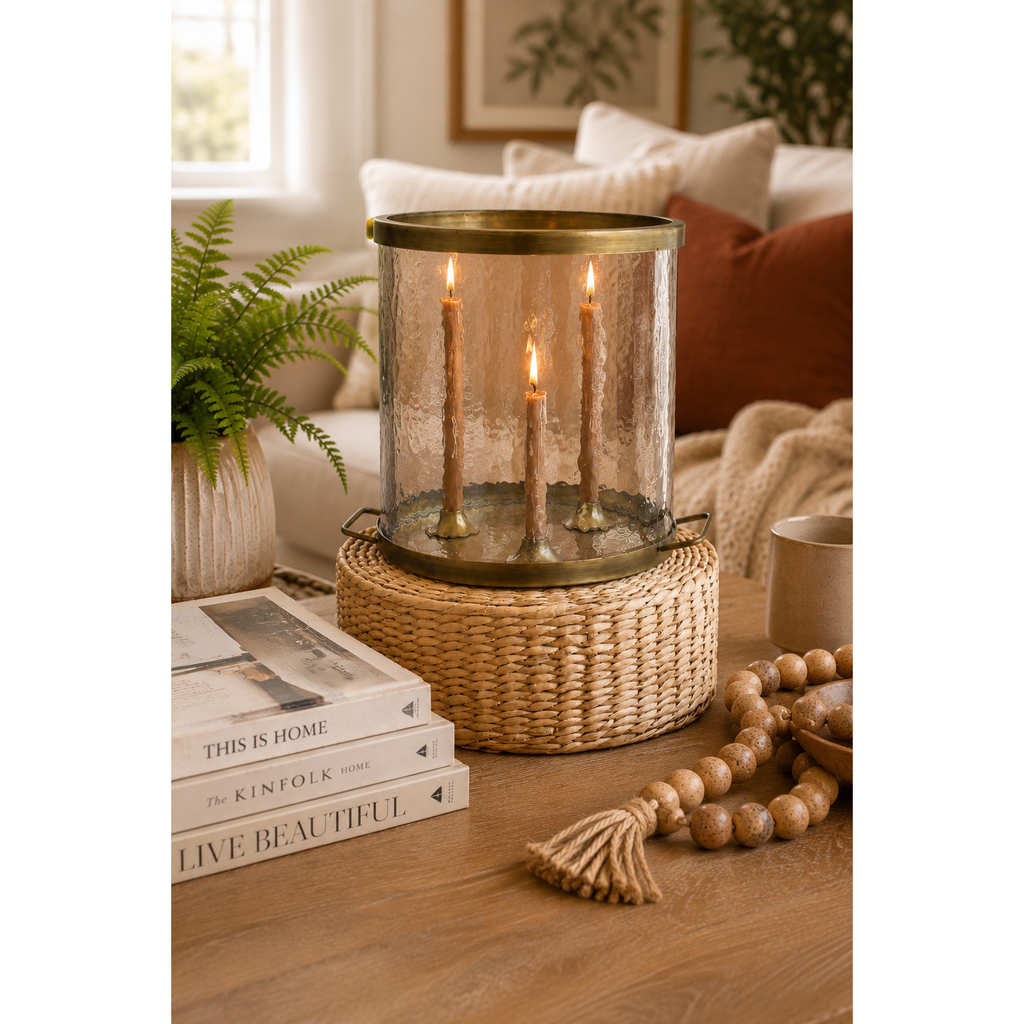 Glass Cylinder w/Antique Brass Taper Candle Holder