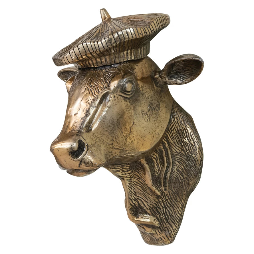 Cast Aluminum Cow Head w/ Beret