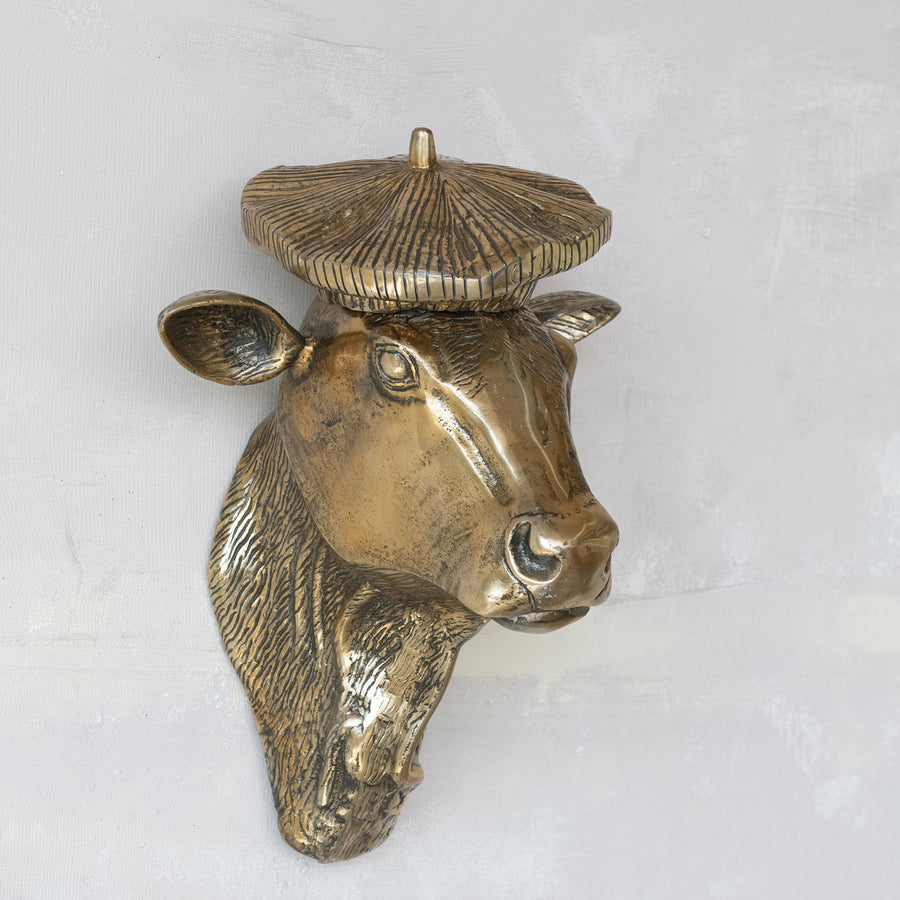 Cast Aluminum Cow Head w/ Beret
