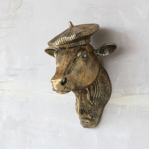 Cast Aluminum Cow Head w/ Beret