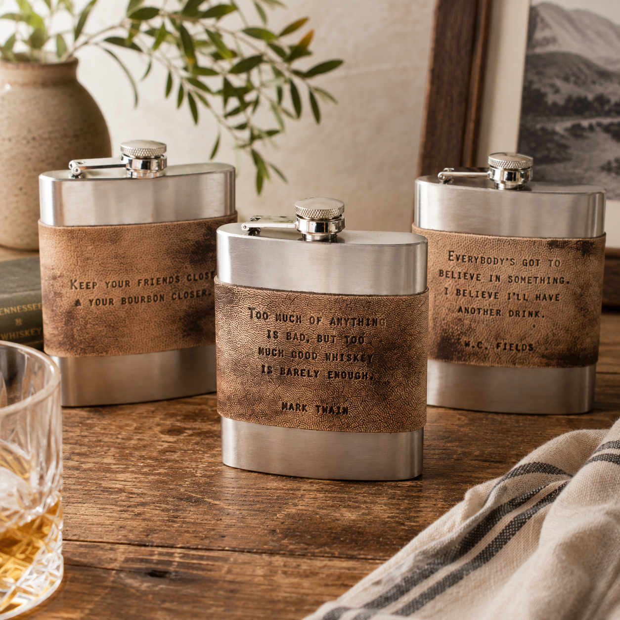 Brown Leather Quote Flasks - 1st Edition