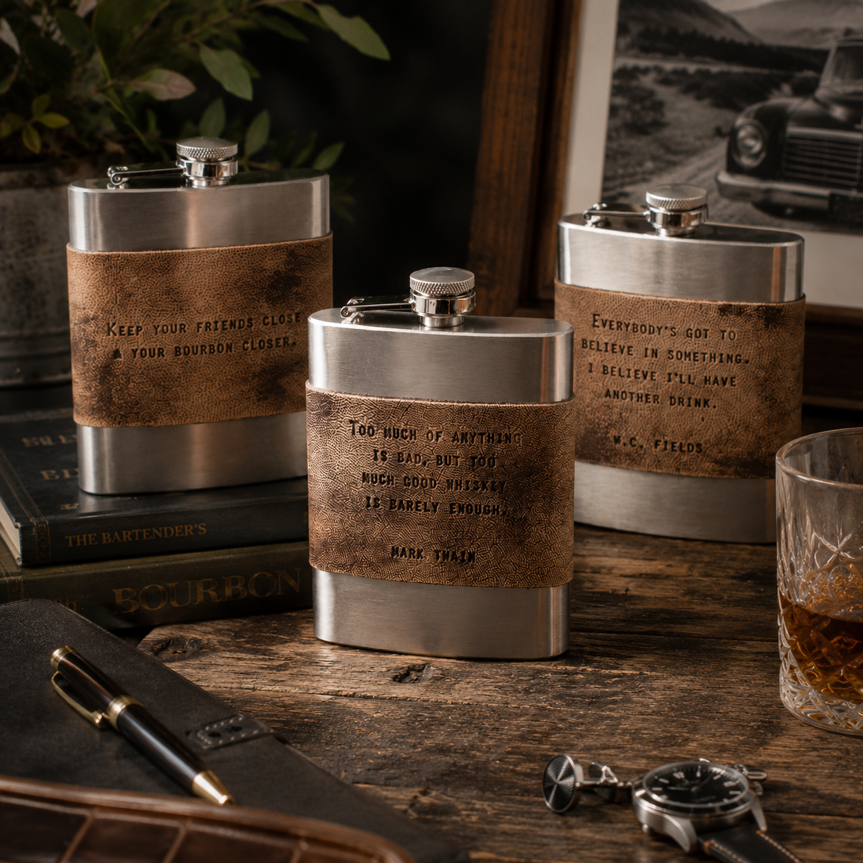 Brown Leather Quote Flasks - 1st Edition