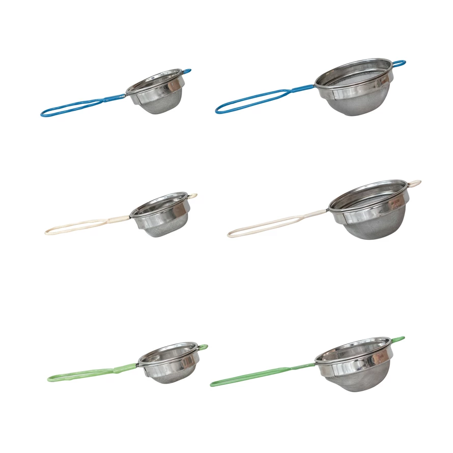 S/2 Stainless Steel Strainers w/ Enameled Handle