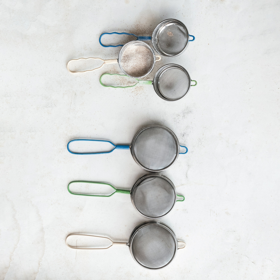 S/2 Stainless Steel Strainers w/ Enameled Handle