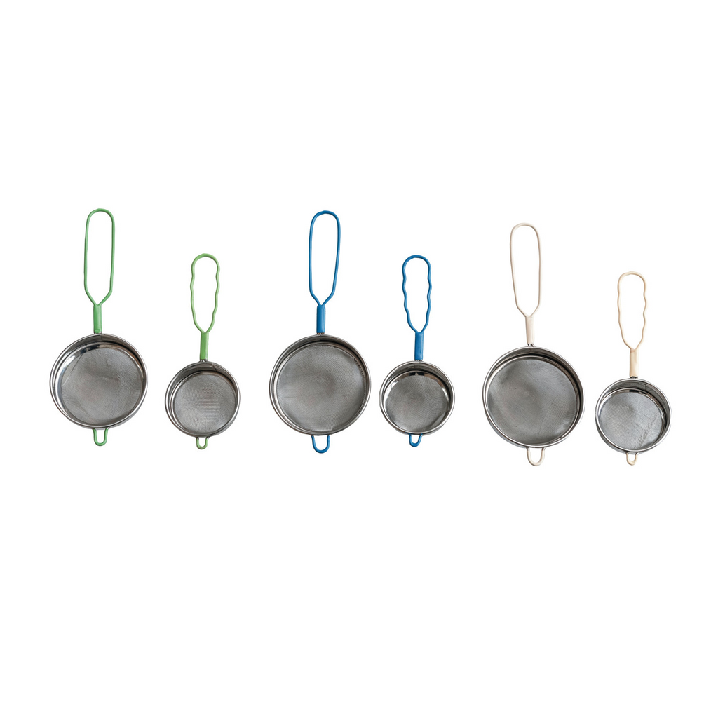 S/2 Stainless Steel Strainers w/ Enameled Handle
