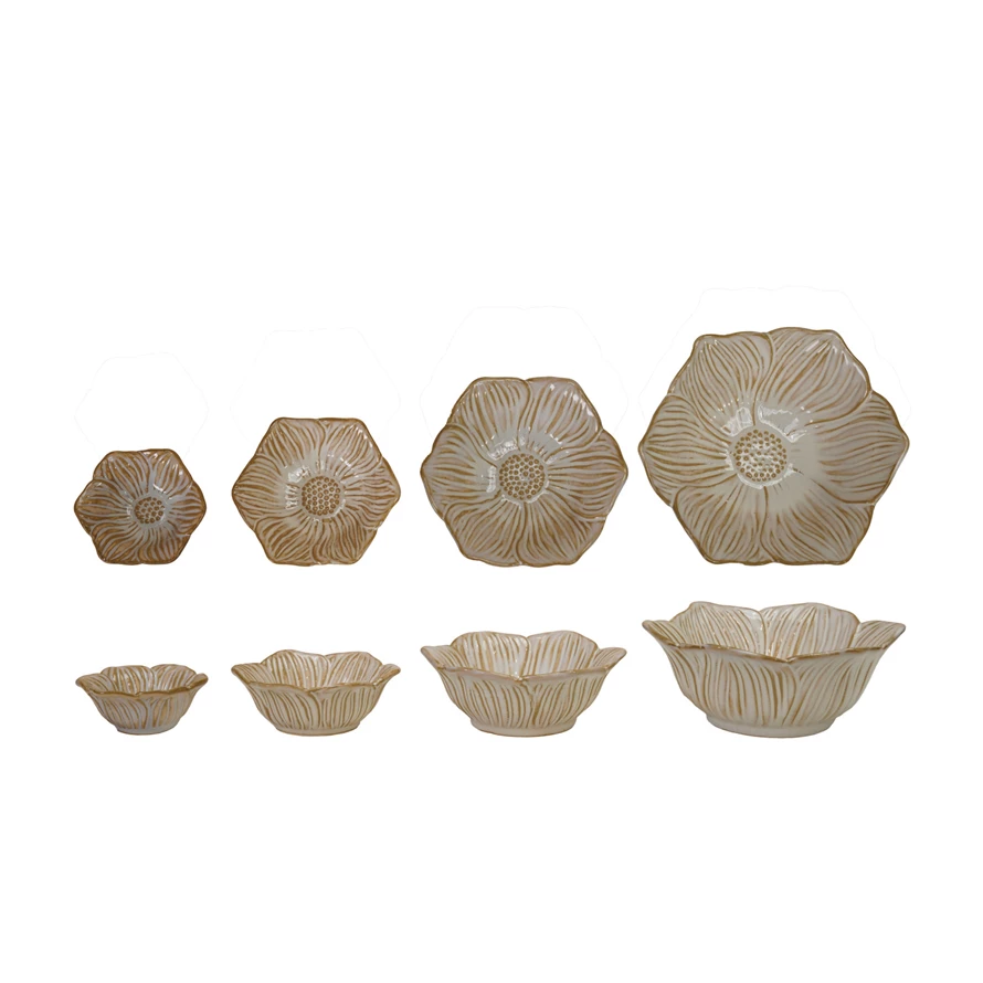 S/4 Stoneware Flower Bowls | Neutral