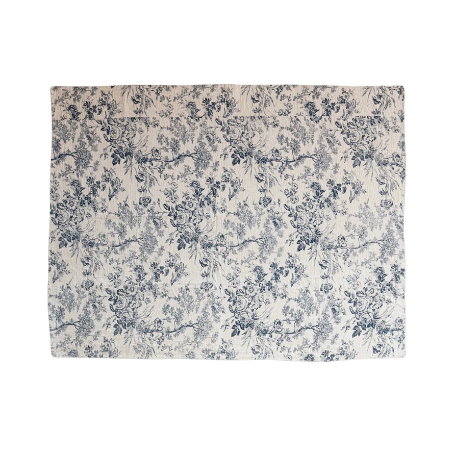 Blue & White Toile Patterned Cotton Chambray Throw