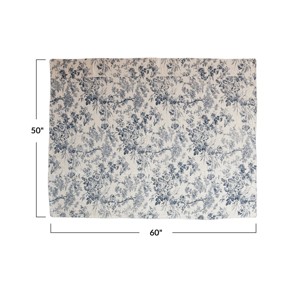 Dark & Natural Toile Patterned Cotton Chambray Throw