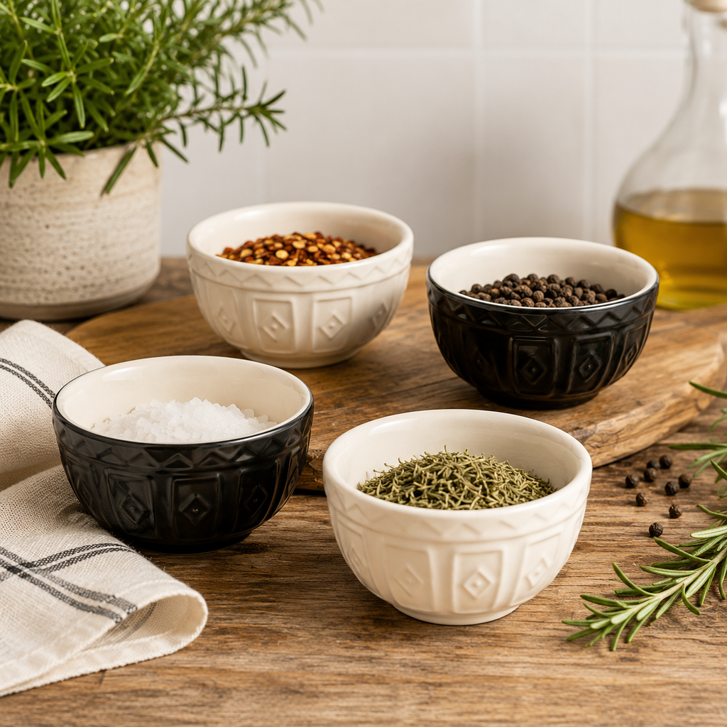 Mason Cash | S/4 Prep Bowls |Black & Cream