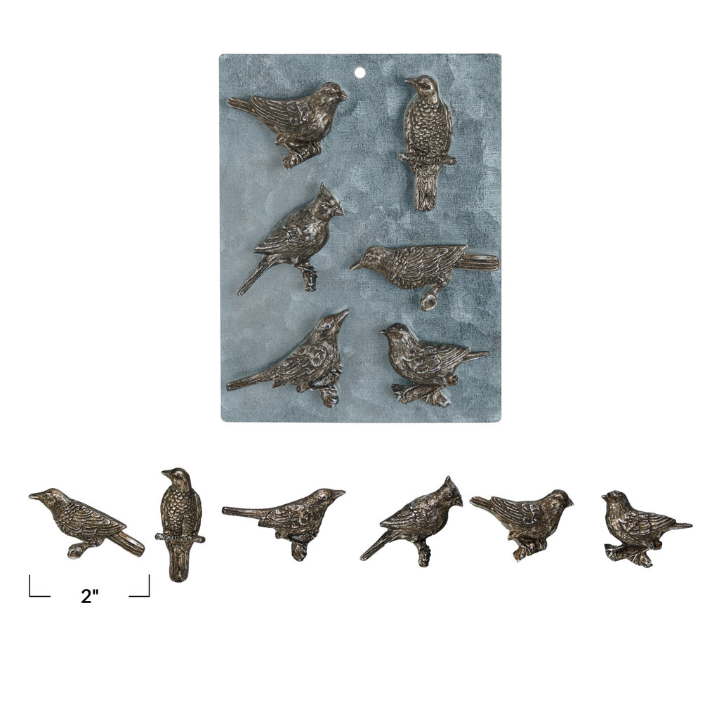 S/6 Pewter Bird Magnets
